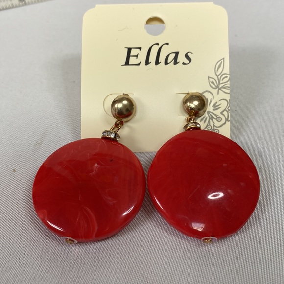 Large marbleized red disc earrings rhinestones - Picture 4 of 5